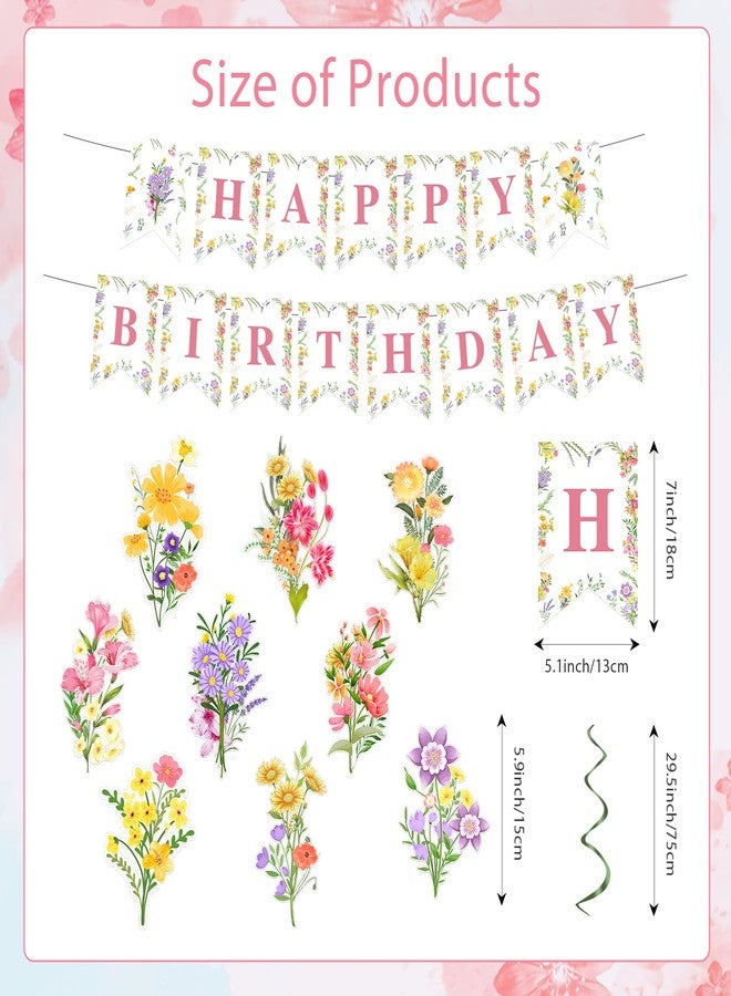 FEXICHUJI Floral Birthday Party Decorations for Girls, Wildflower Happy Birthday Banner with Garland Hanging Swirls Multicoloured Flower Decorations Set for Women - Image 2